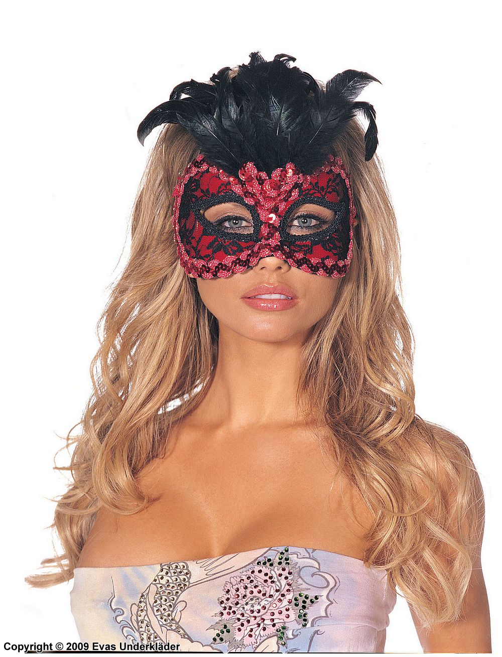 Mask with red and black lace